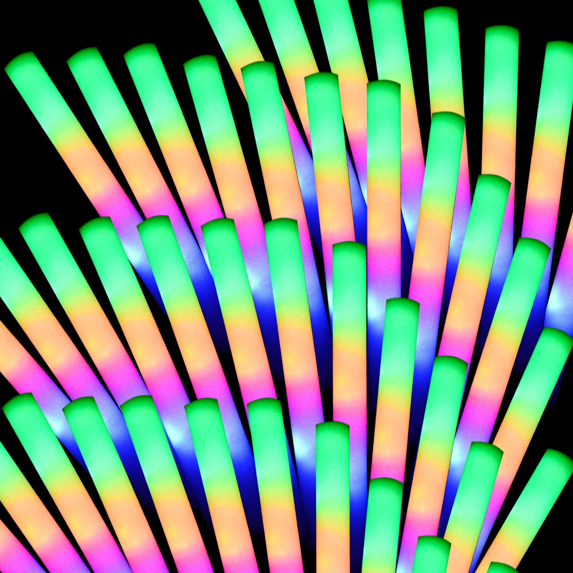 HBYLXTJ 55 PCS Foam Glow Sticks Bulk With 3 Modes Colorful Flashing,Foam Light up Sticks,Glow Sticks for Wedding,Glow in Dark Party Supplies for Wedding,Halloween, 4th of Raves,July,New Year,Concert1