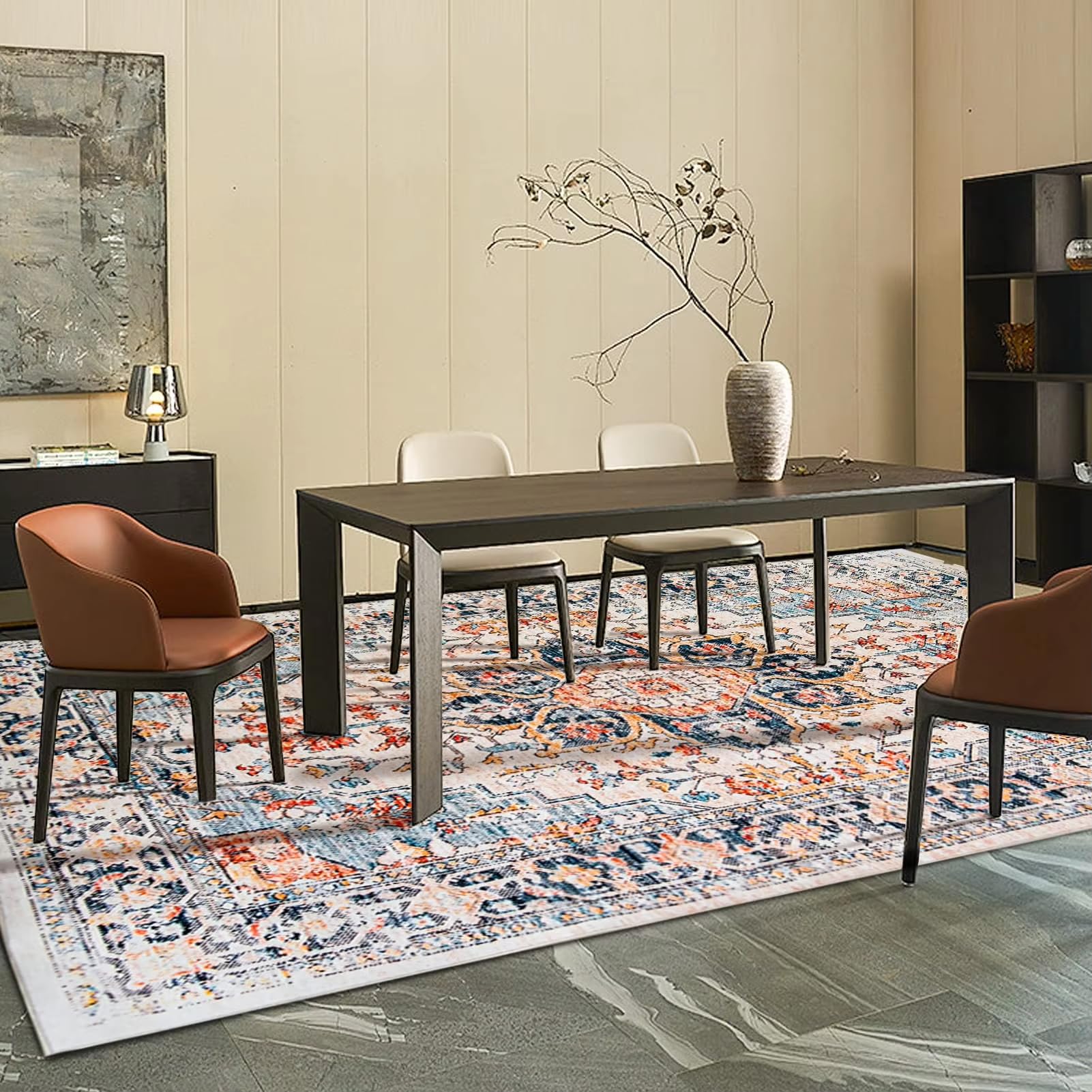 Dywan można prać w pralce, retro design, antypoślizgowy dywan do salonu sypialni wystrój domu (135 x 135 cm / 53 x 53 cale)