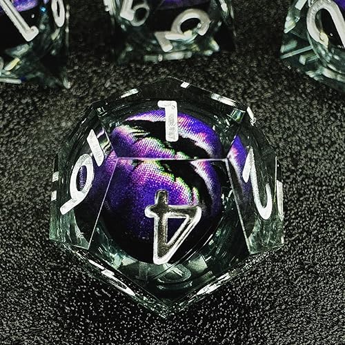 Miniatura 6 de HAOMEJA D&D - Juego de dados de resina para DND, 7 piezas de resina de borde afilado con bolsa de dados de ojo de dragón, dados poliédricos de