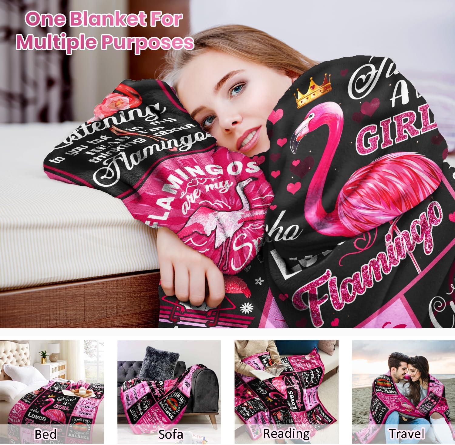 CITYSONG Flamingo Blanket for Women & Girls, Pink Flamingo Throw Blanket - 80" x 60"