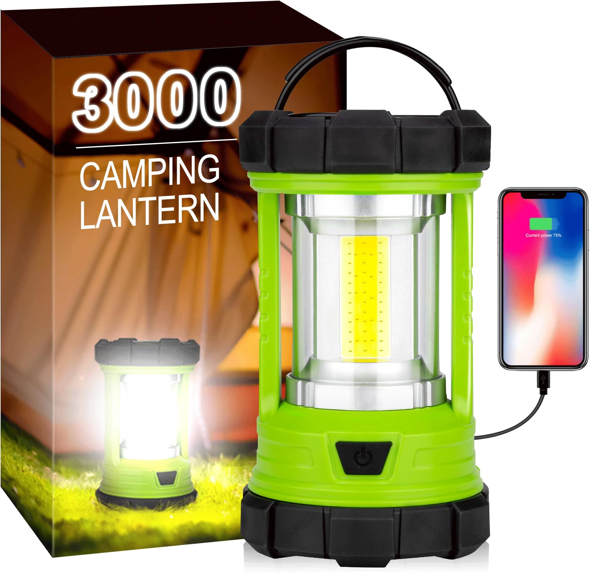 elesall Camping Lantern, 3000LM LED Rechargeable Battery Operated Lantern, 5 Light Modes, COB Waterproof Lantern Flashlight, Camping Light for Power Outage, Hurricane, Survival, Hiking