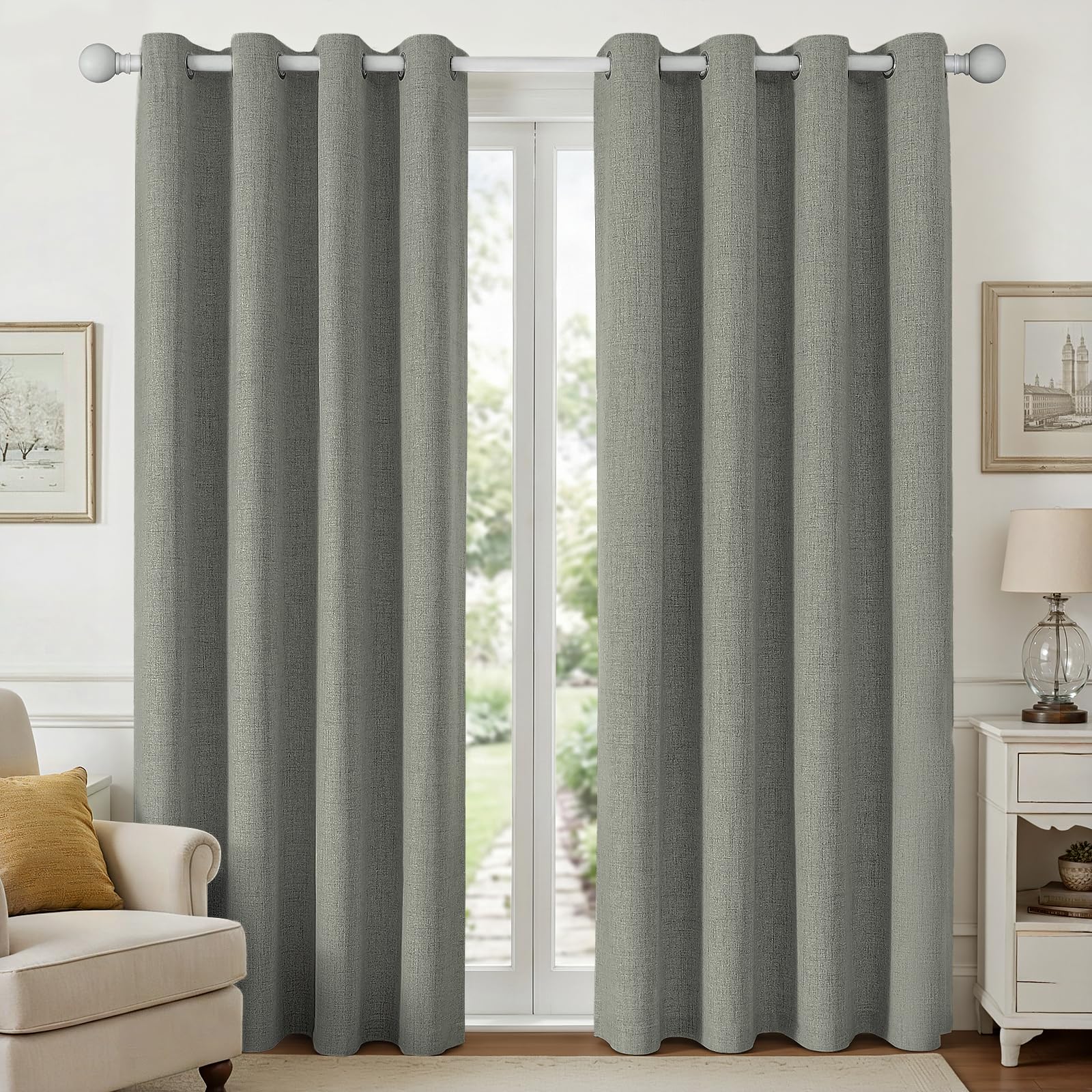 Rideaux occultants anti froid lin synthétique gris foncé pour grande fenêtre