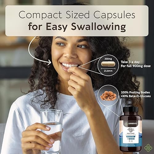 Miniatura 6 de Longevity Botanicals Cápsulas de extracto de hongo Maitake orgánico (120)  Proporción concentrada de 101  Cuerpos 100% fructíferos  Suplemento