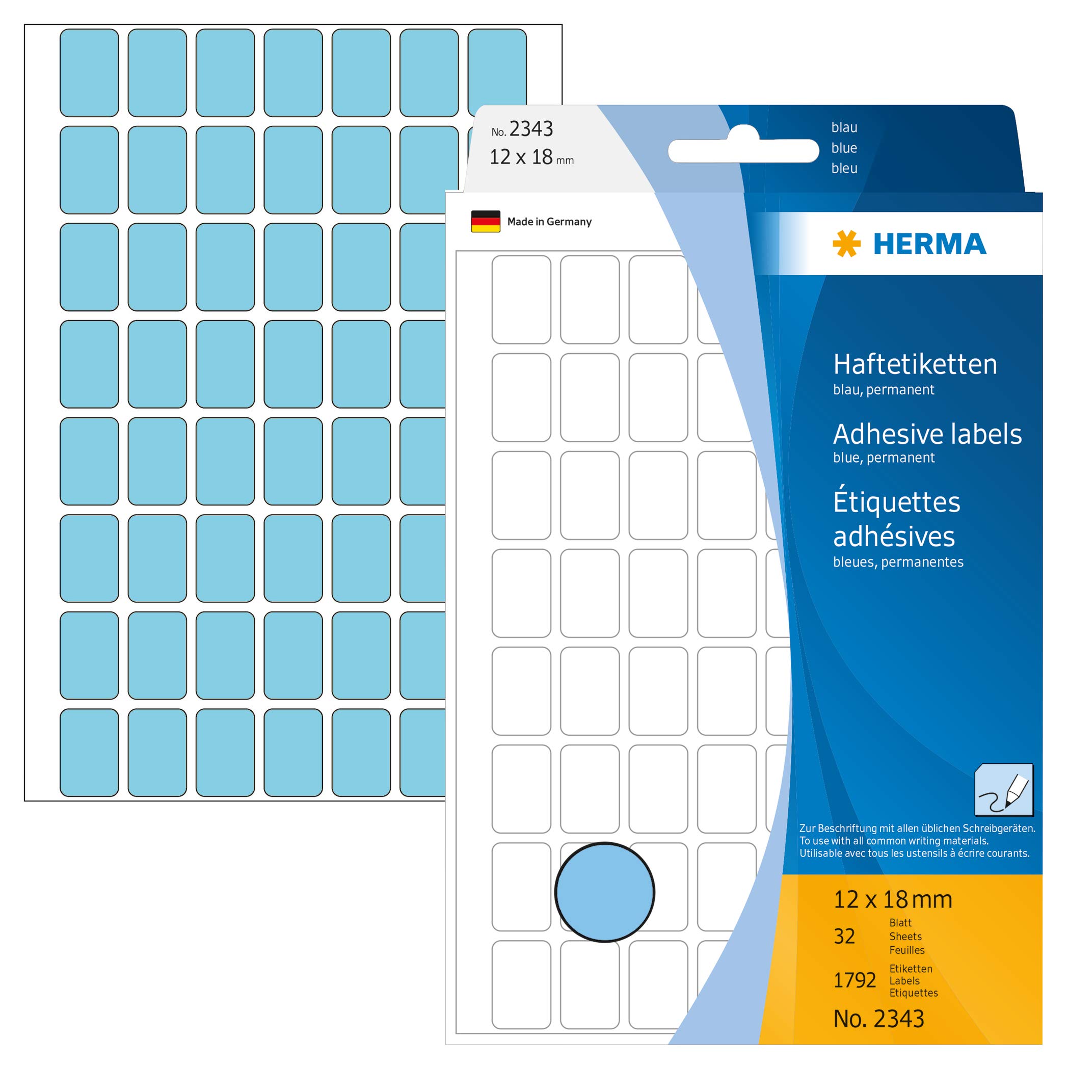 HERMA Multi Purpose Labels, 56 Labels per Sheet, 32 Sheets, 12 x 18 mm, 1792 Labels, Self Adhesive Mini Labels Stickers, Blank Sticky Labels for Office Kitchen Home, Blue