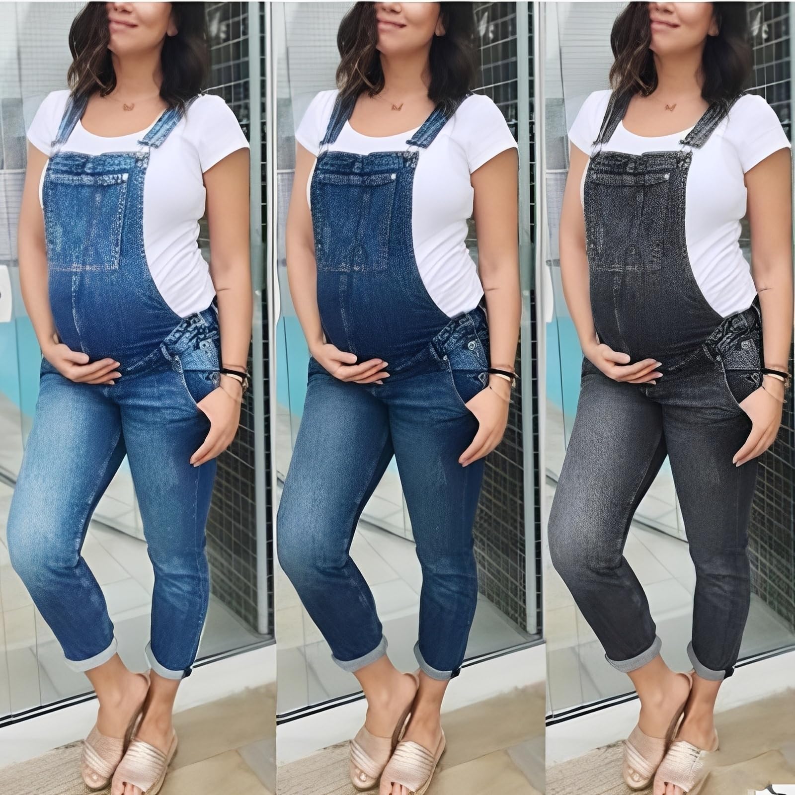 Mono de Maternidad para Mujer Cómodo Vaqueros de Maternidad Mono Mujer Elegante Peto Jumpsuit Primavera Pantalones Tallas Grandes Holgados de Pierna Pantalones Largos Casual