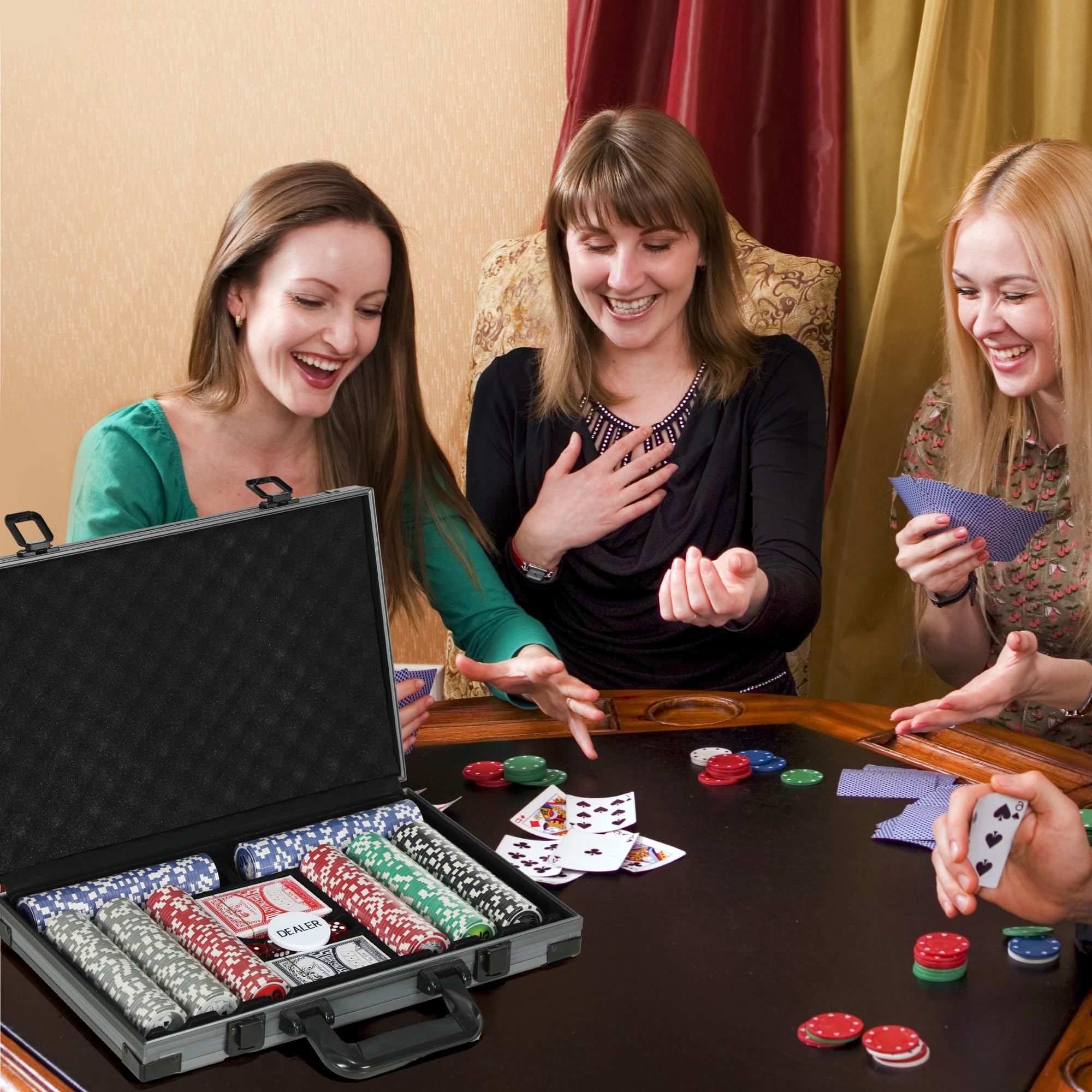 SPORTNOW Juego de Póker Profesional, Maletín de Póker con 400 Fichas de 11,5 g, 2 Barajas de Cartas, 5 Dados, Tapete y Botón de Crupier, para 9-10 Jugadores, Gris