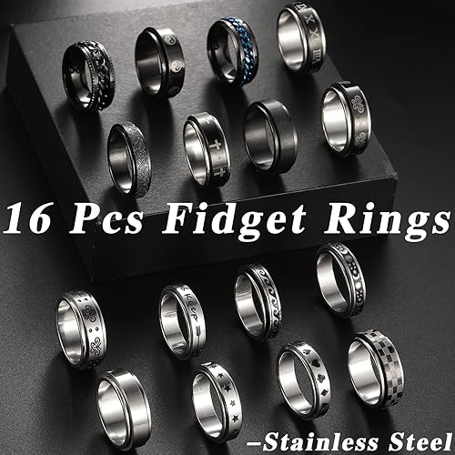 Miniatura 5 de 16 anillos giratorios de acero inoxidable para mujeres y hombres anillos giratorios para ansiedad mariposa a juego anillos de promesa de boda tamaño