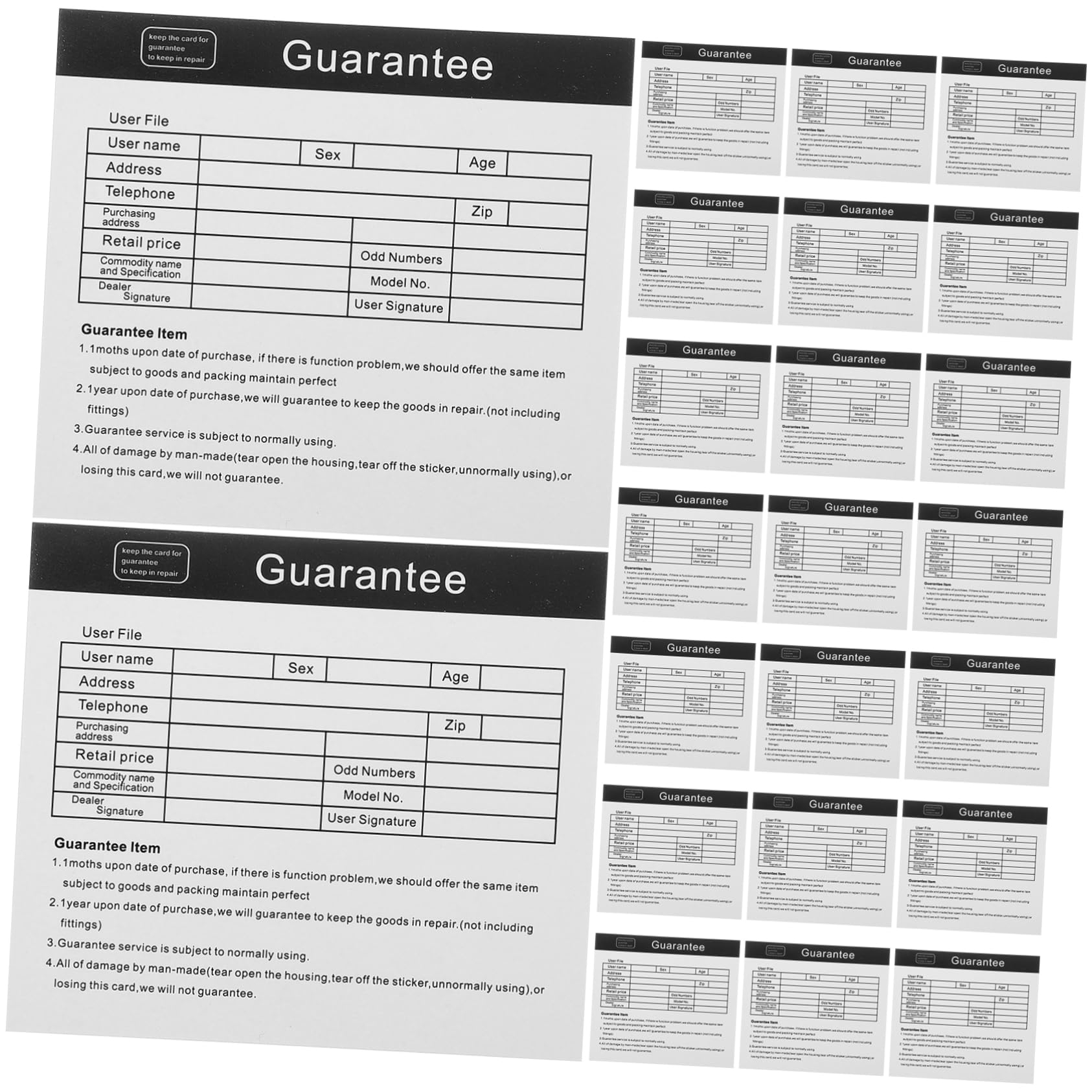 PRETYZOOM Tarjetas De Inglés Para Electrodomésticos Y Soporte Postventa Práctica Para Usuarios Internacionales 200 Piezas X 4
