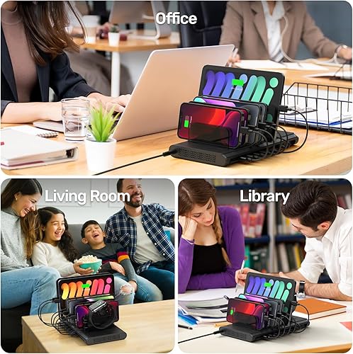 Miniatura 6 de Unitek Estación de carga para iPad para múltiples dispositivos, organizador de estación de carga USB de 120 W con QC 3.0 y PD 60W18W, base de carga