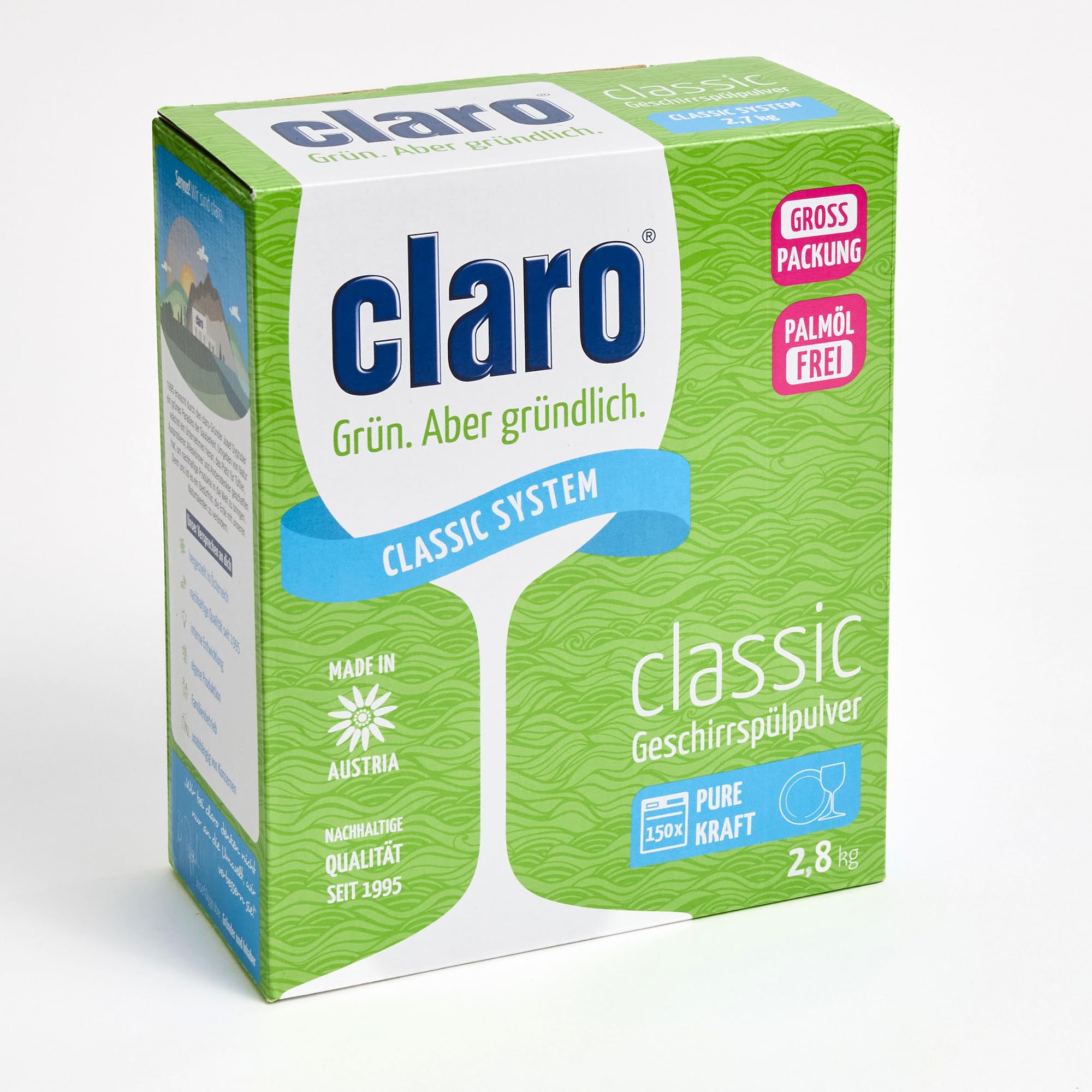 claro Classic Eco - Polvere per lavastoviglie, 2,8 kg, senza fosfati, ecologico e vegano, 155 lavaggi