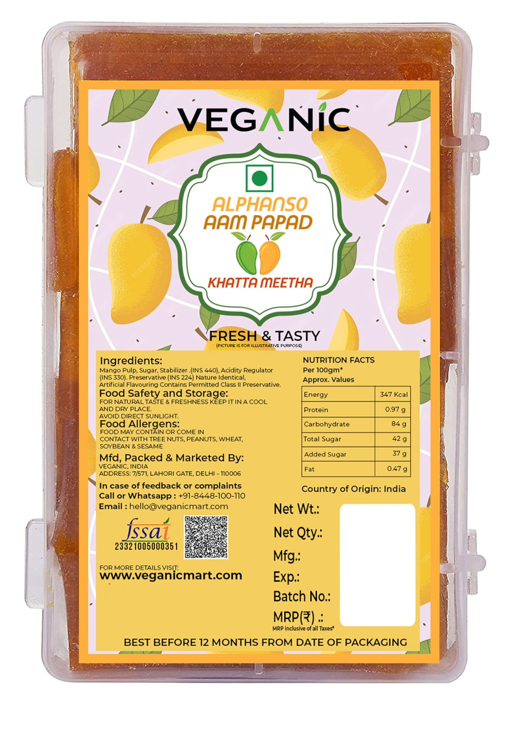 Veganic Aam Papad Dried Alphonso Mango Slices 400gm Khatta Meetha Aam Papad Tasty Fruit Bar Mango Candy For Kids And Your Family (Orange Colour)