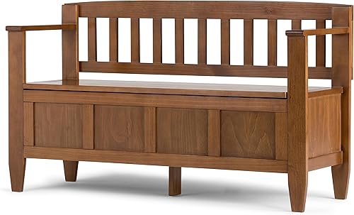 Miniatura 11 de SIMPLIHOME Brooklyn Entryway Storage Bench - 48 inch Wide Solid Wood Hallway Bench in Medium Saddle Brown, Contemporary Mudroom Bench for Entry or