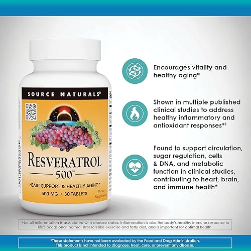 Miniatura 7 de Source Naturals Resveratrol 550, Apoyo al Corazón y Envejecimiento Saludable*, 500 mg - 30 Tabletas
