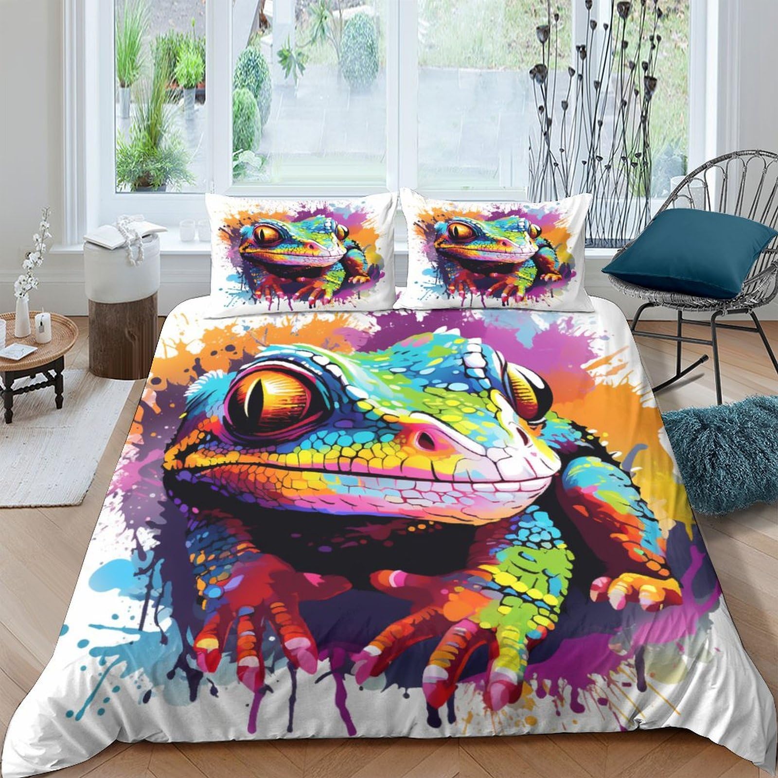 Housse de couette lézard 3D 200x200 en microfibre respirante pour lit double