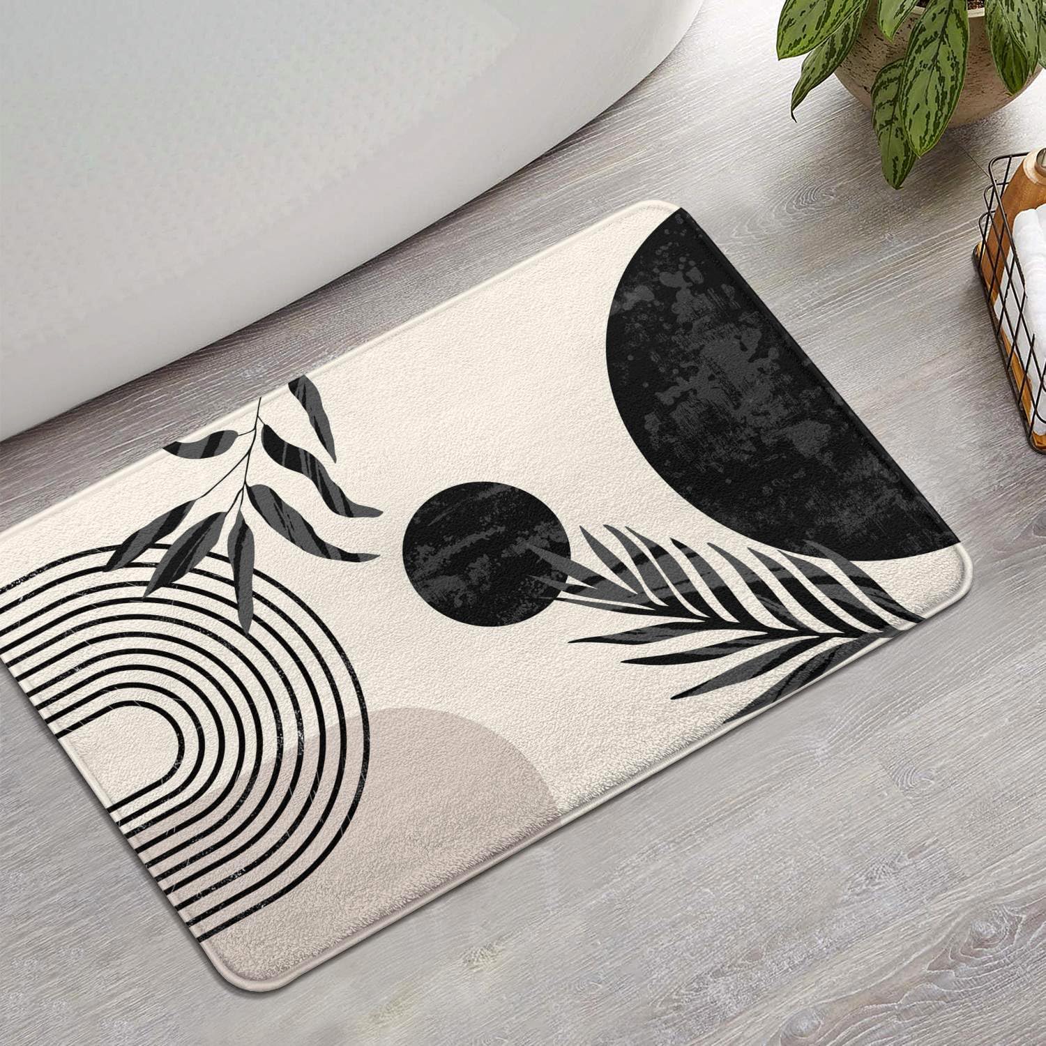 Bathroom Rugs Black and White Boho Bath Mat, Small Cute Bath Mat Non-Slip Soft Washable Bathmat Shower Rug for Bathtub Boho Decor