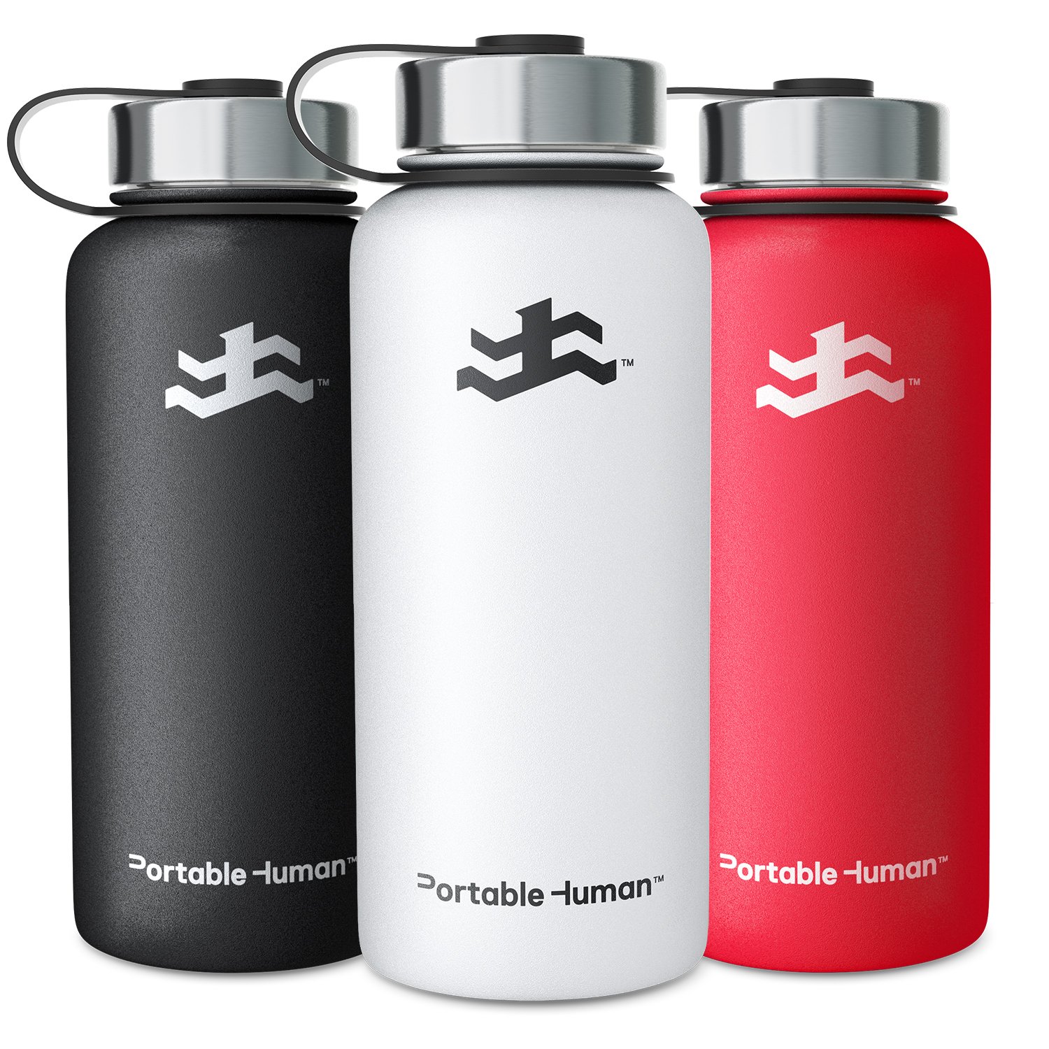 32oz Water Bottle - Wide Mouth - Vacuum Insulated 18/8 Stainless Steel - Powder Coated - Large Gym Hydro Sports Flask - (White)