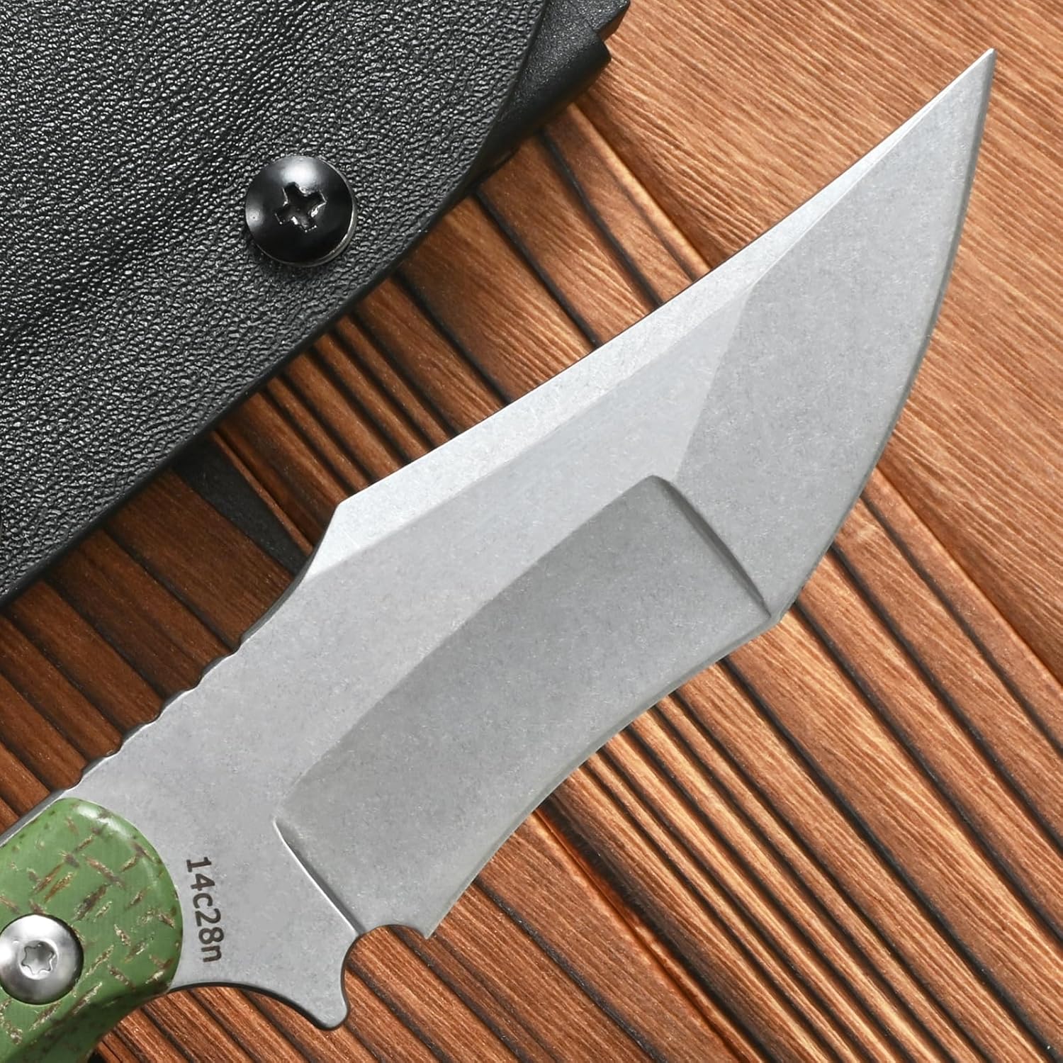 FF107 Fixed Blade Knife, 14C28N Steel Blade Micarta Handle Full Tang Knife for Outdoor Camping Hunting Working (Green)