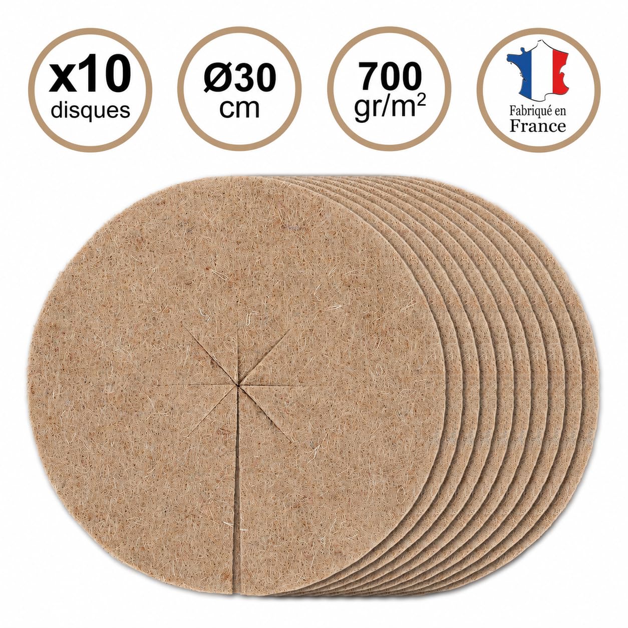 La cordeline - Dischi di pacciamatura, in Feltro di Iuta, 700 g/m², 30 cm CJN10E-L10 Naturale