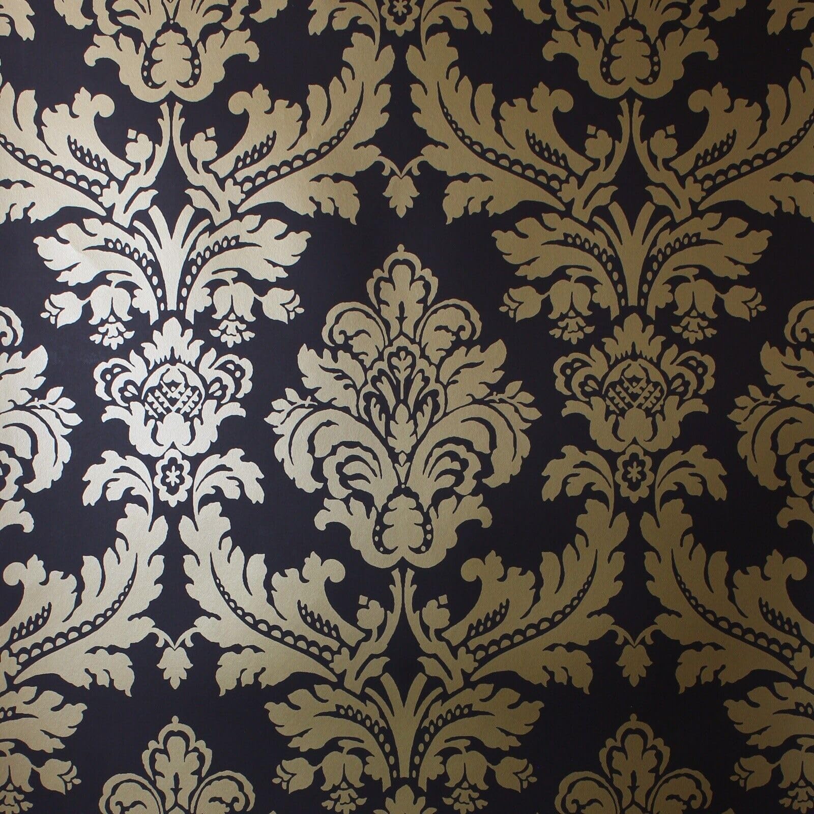Sophie Laurence Black & Gold Damask Wallpaper - Sample
