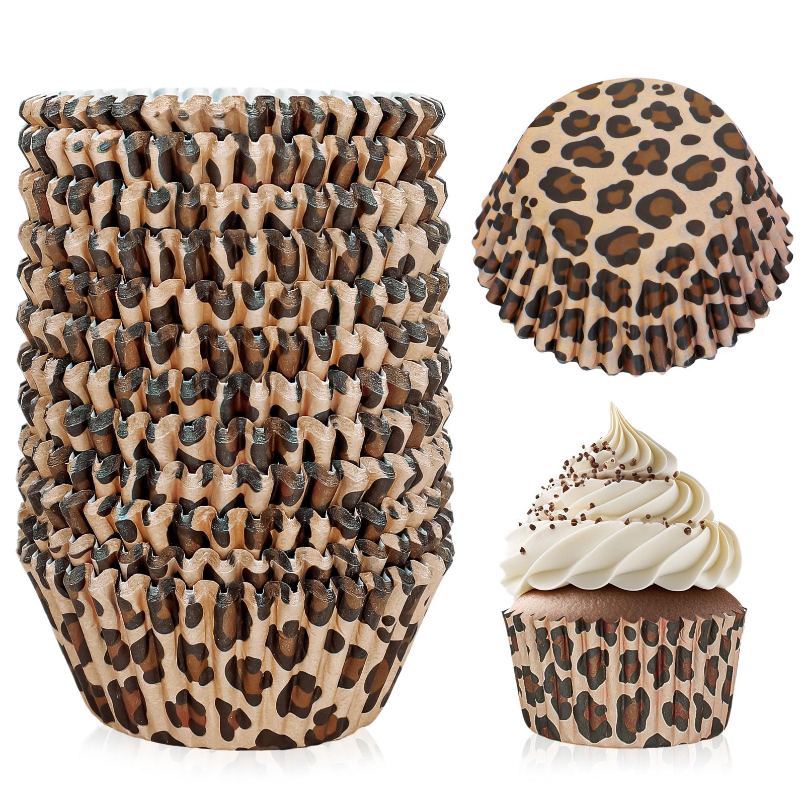 JarThenaAMCS 300Pcs Leopard Print Cupcake Liners Summer Tropical Animal Print Baking Cups Standard Muffin Cupcake Wrappers for Birthday Baby Shower