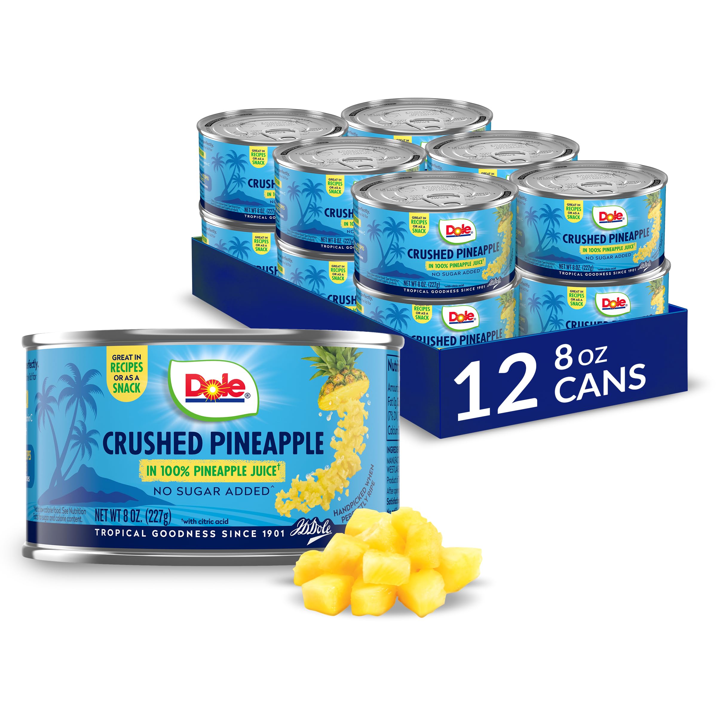 Dole Crushed Pineapple in 100% Pineapple Juice with No Sugar Added - Dole Canned Fruit - 8 oz Cans - 12 Pack