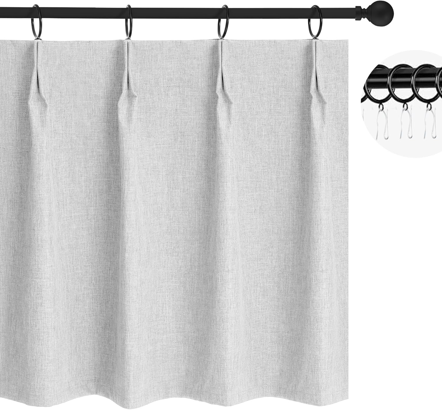 WdFour 30x30 Inch Pinch Pleated Blackout Cafe Curtains - Pack of 2, 100% Light Blocking Back Tab Drapes for Half Windows, Kitchen & Bathroom Short Curtains in Hemp Gray