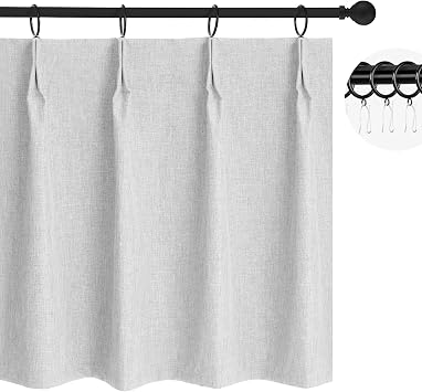 WdFour 24x24 Inch Pinch Pleated Blackout Cafe Curtains - Pack of 2, 100% Light Blocking Back Tab Drapes for Half Windows, Kitchen & Bathroom Short Curtains Greyish White