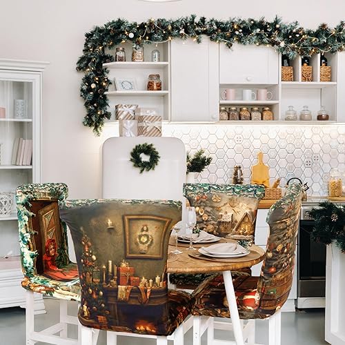 Miniatura 7 de Preboun Juego de 6 fundas para sillas de Navidad, protectores de comedor de Navidad, diseño de Papá Noel, fundas extraíbles y lavables para comedor,