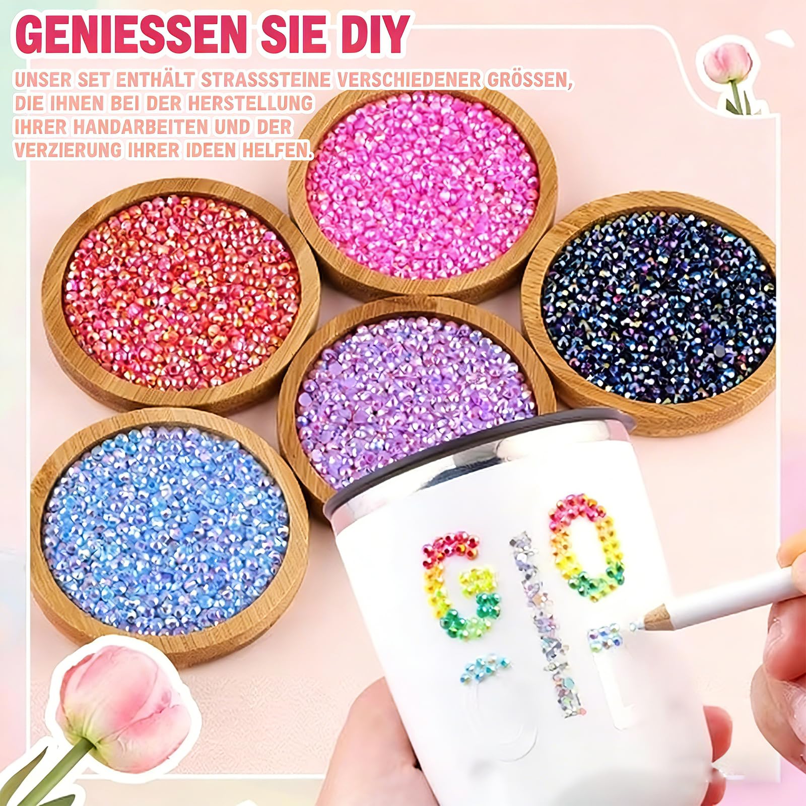 Bedazzling Lot de 20 000 pierres à paillettes, 24 couleurs, avec colle, pour ongles, breloques et travaux manuels, pierres à paillettes, pour bricolage, décoration DIY