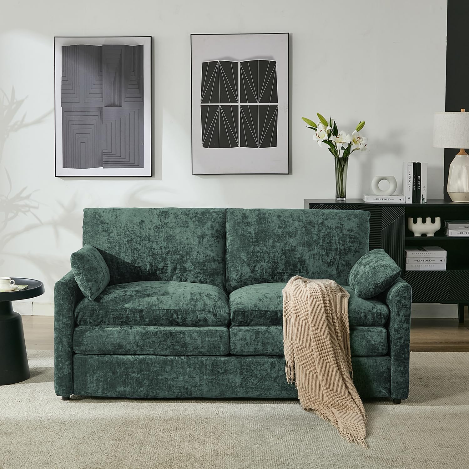 Tbfit Loveseat Sofa, Modern Love Seat, 68" Cloud Couch Spring Seat Cushions, Comfy 2-Seater w/Pillows, Chenille Fabric Removable Covers, Soft Upholstered Living Room Furniture, Home Apartment, Green | Ultra Soft Cushions, Dual-layered Cushion, Pocket Spring, Cloud Comfort, Premium Chenille