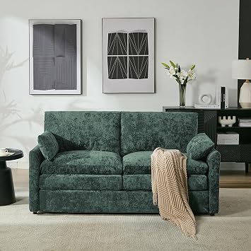 Tbfit Loveseat Sofa, Modern Love Seat Couches, 57.9" Cloud Couch Spring Cushions, Comfy 2-Seater w/Pillows, Chenille Removable Covers, Soft Upholstered, Living Room Furniture Home Apartment, Green
