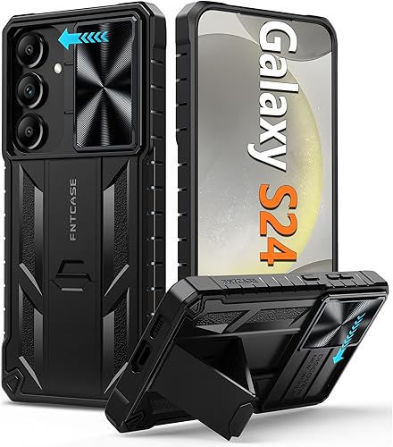 FNTCASE Funda protectora para Samsung-Galaxy S24 Cubierta de teléfono celular a prueba de caídas de grado militar con soporte y tobogán  Resistente