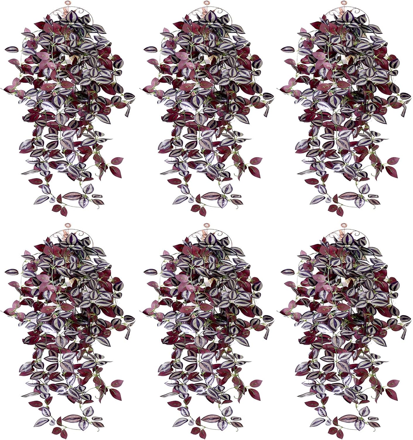 6pcs Purple Eyebrow Leaves Artificial Hanging Plants, 3.44ft Fake Hanging Plant, 5 Forked Fake Ivy Vine Plants Artificial Vines for Wall Indoor Outdoor Garden Party Decoration (No Baskets)