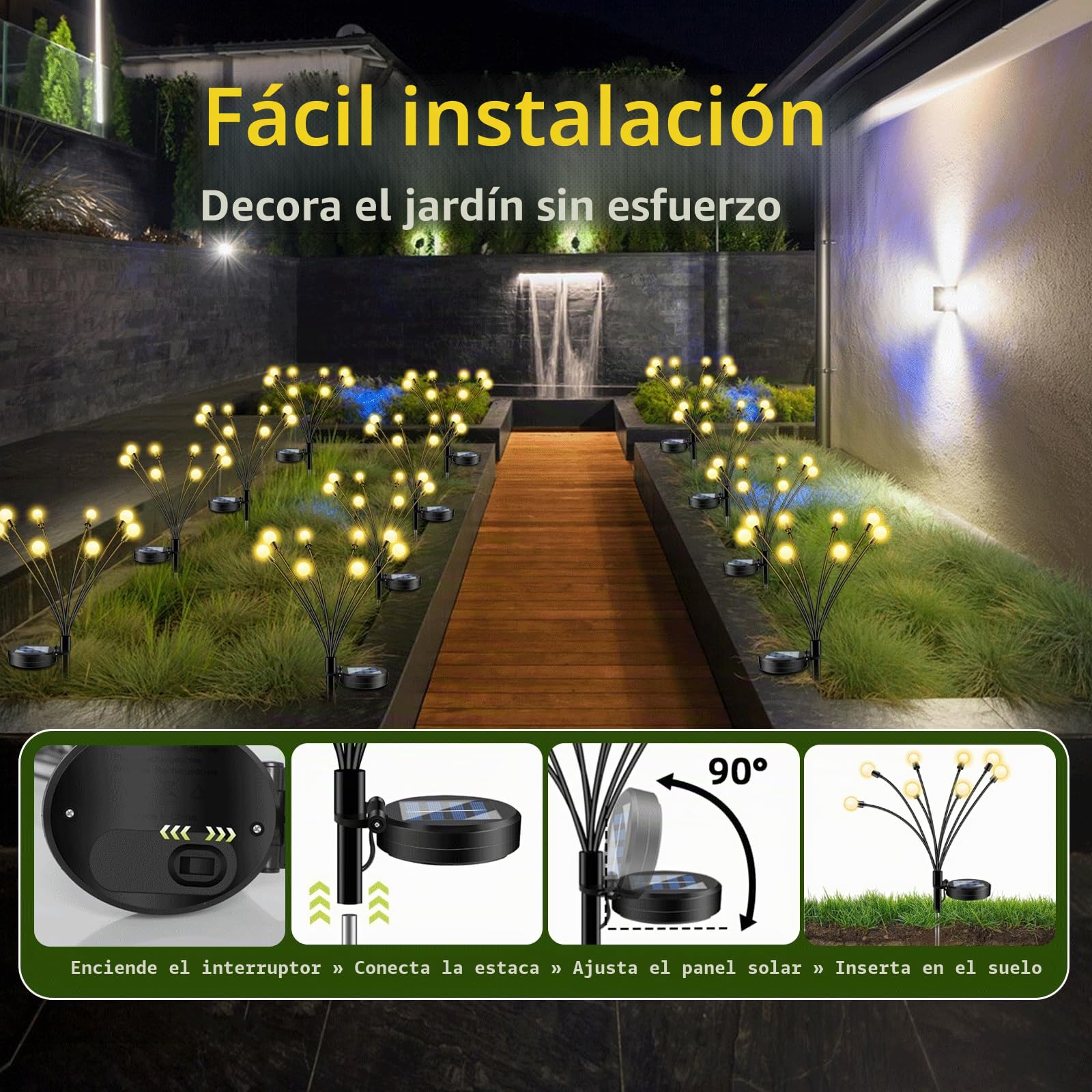 SCNNC Luces Solares de Luciérnaga, 8 LED Luz Solar Exterior Jardin Decorativa IP65 Impermeable Blanco Cálido, Luces Luciernagas Solares para Jardín Decoración Nocturna Patio Balcón, 4 Piezas