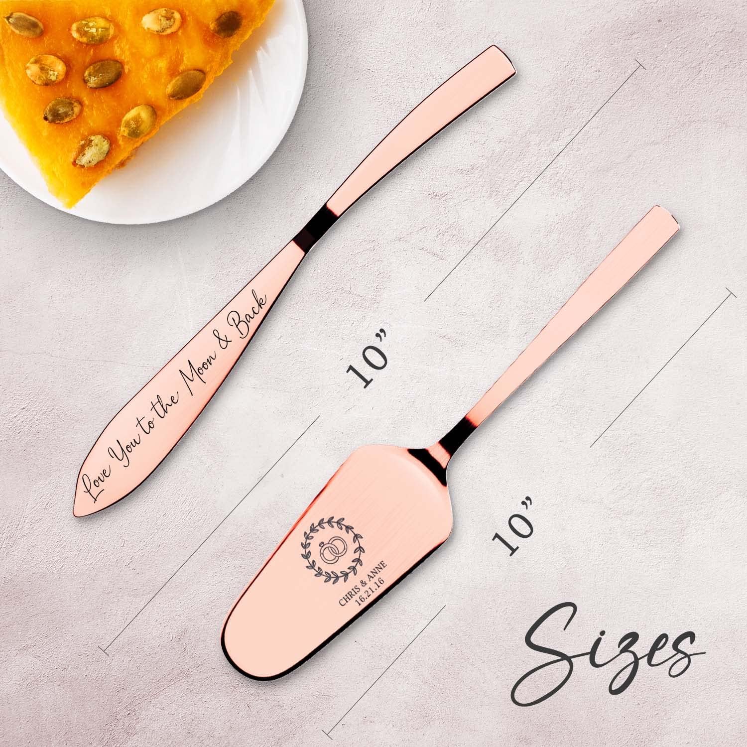 LUXTOMI - Personalized Vintage Double Heart Design Knife and Cake Server Set - Wedding Cake Knife and Server Set (Fancy Cake Serving Set, Design 5)