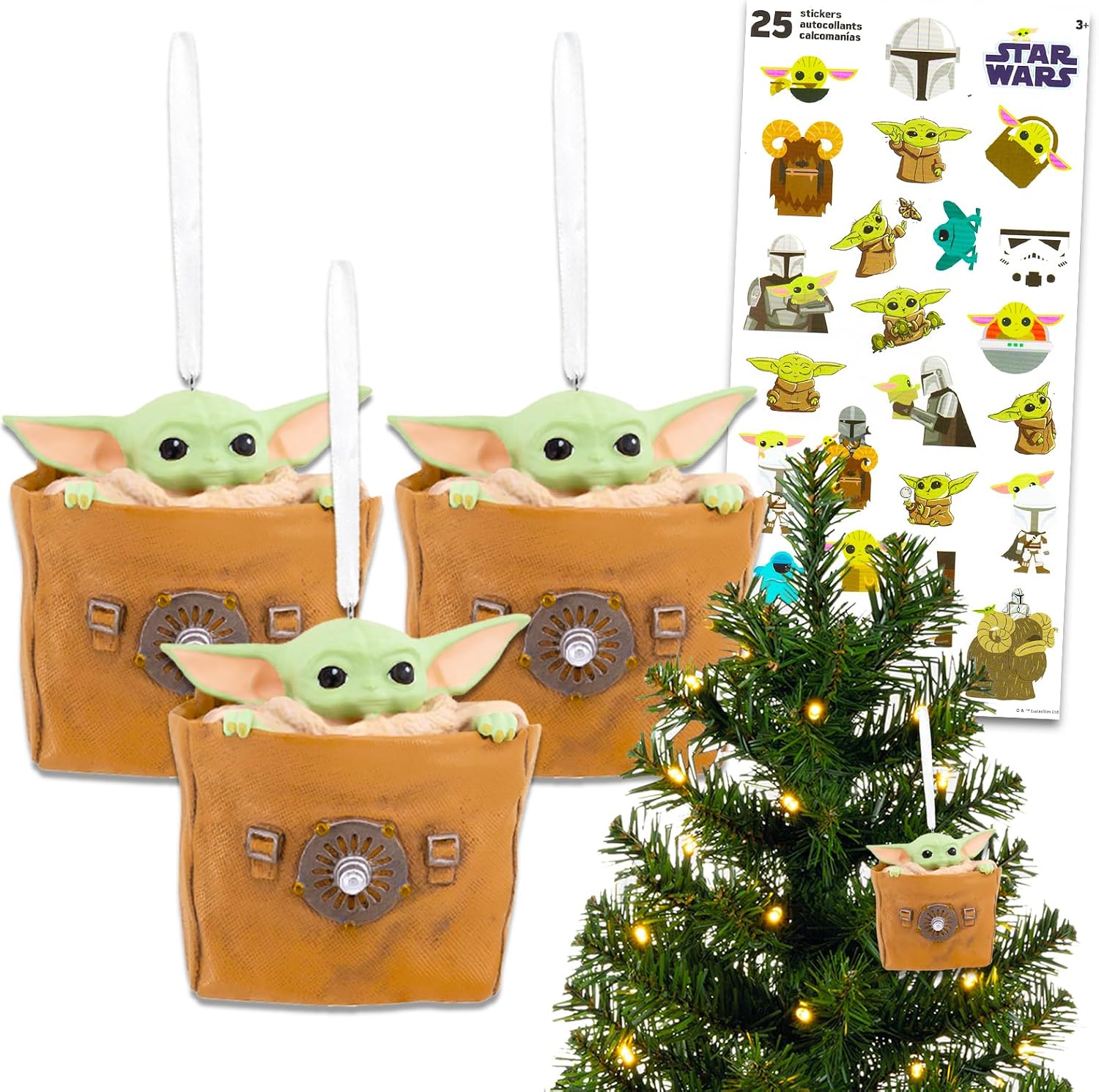 Baby Yoda Ornaments for Christmas Tree Set Bundle with 3 Mandalorian Grogu
