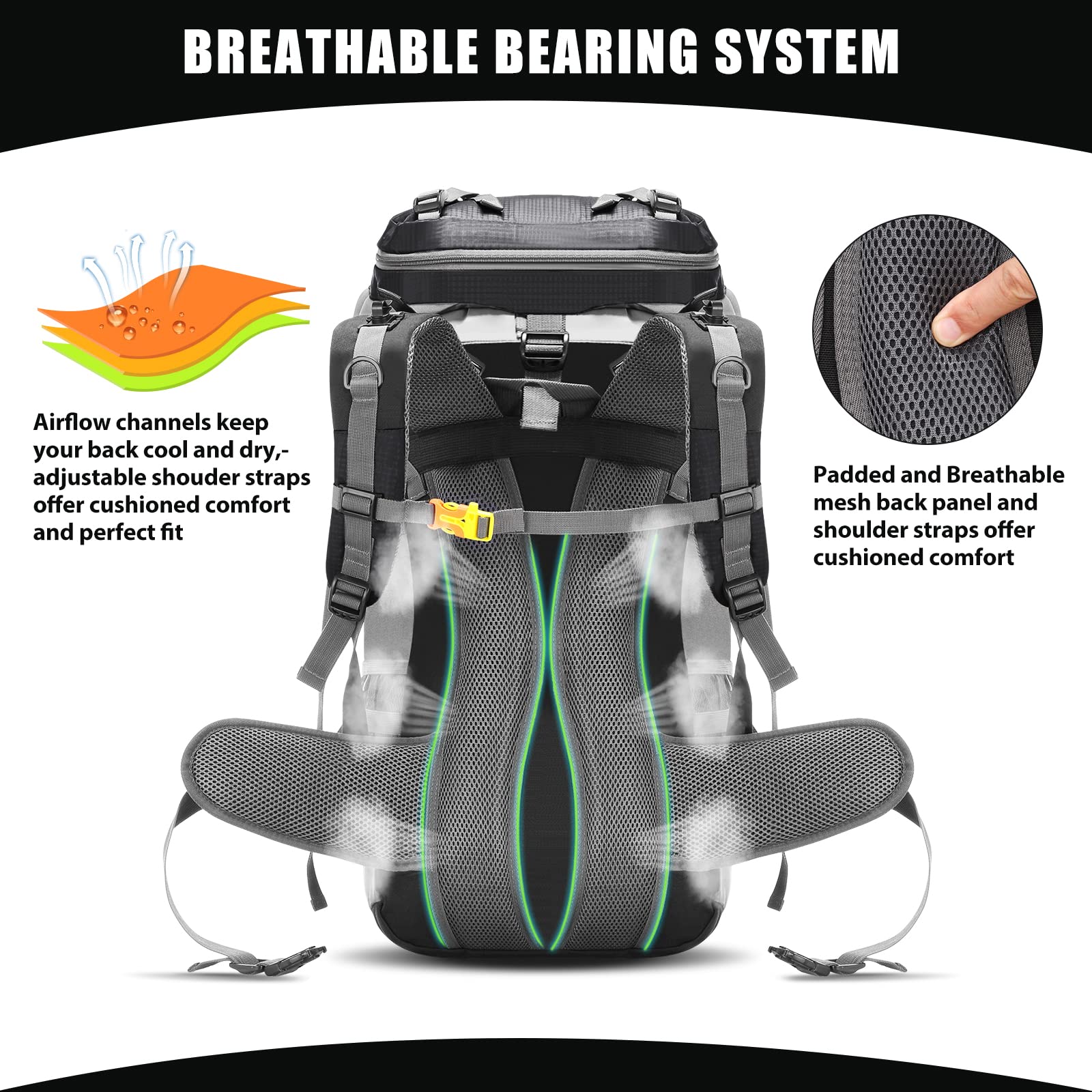 Lixada Backpacking Rucksack Trekkingrucksack 60L Herren Damen Wanderrucksack Wasserdicht Mit Regenabdeckung, Für Bergsteigen, Klettern, Trekking, Sport, Reisen, Camping