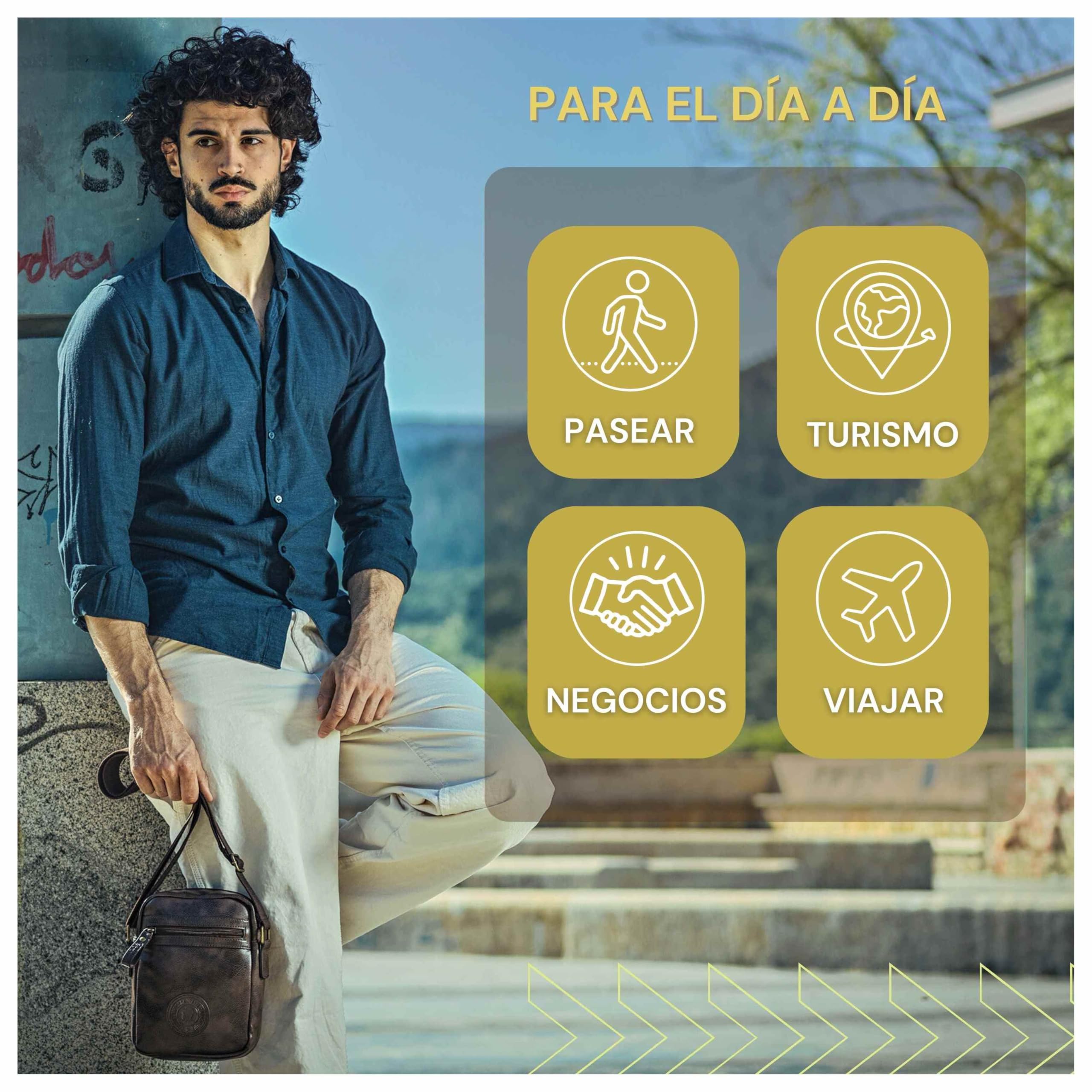 Coronel Tapioca - Bandoleras Hombre - Bolso Hombre - Bolso hombre bandolera - Bolso Bandolera hombre - Bandolera piel hombre para uso diario, casual, viaje o negocios