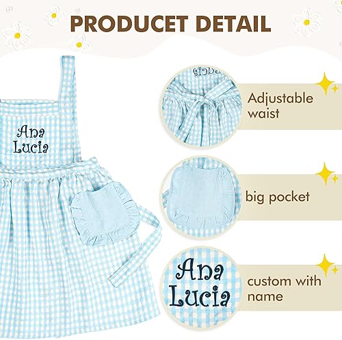 Miniatura 4 de MT WORLD Girls Apron Personalized Linen Toddler Aprons for Cooking Toddler Girls Cross Back Apron Pinafore for Baking
