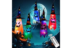 5PCS Halloween Witch Hat Hanging Lighted Glowing Ghost