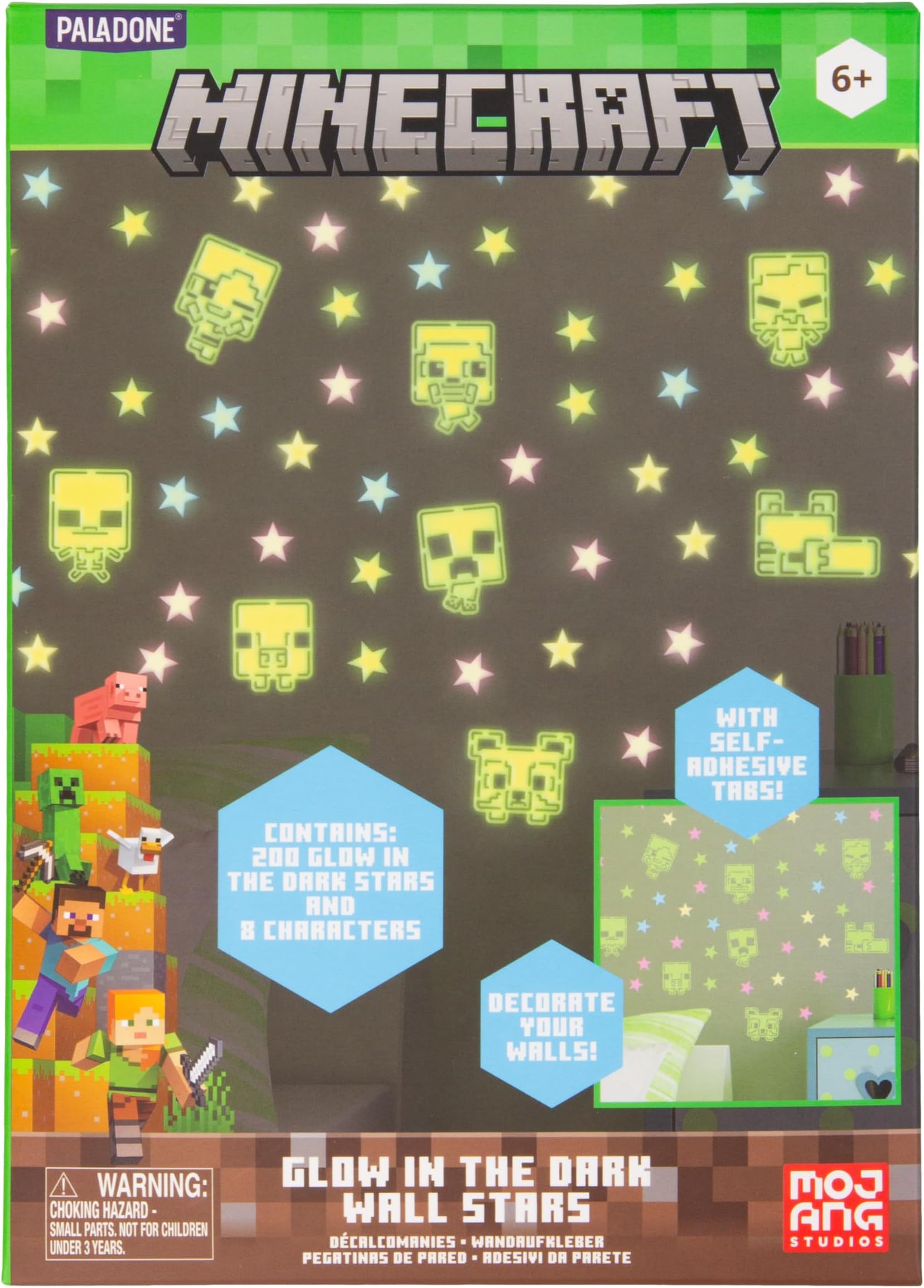Minecraft Official Licensed Glow in The Dark Wall Decal Stars, Kids Room Wall Decals, Reusable Decorations, Playroom and Bedroom Gaming Decor and Gift | Paladone
