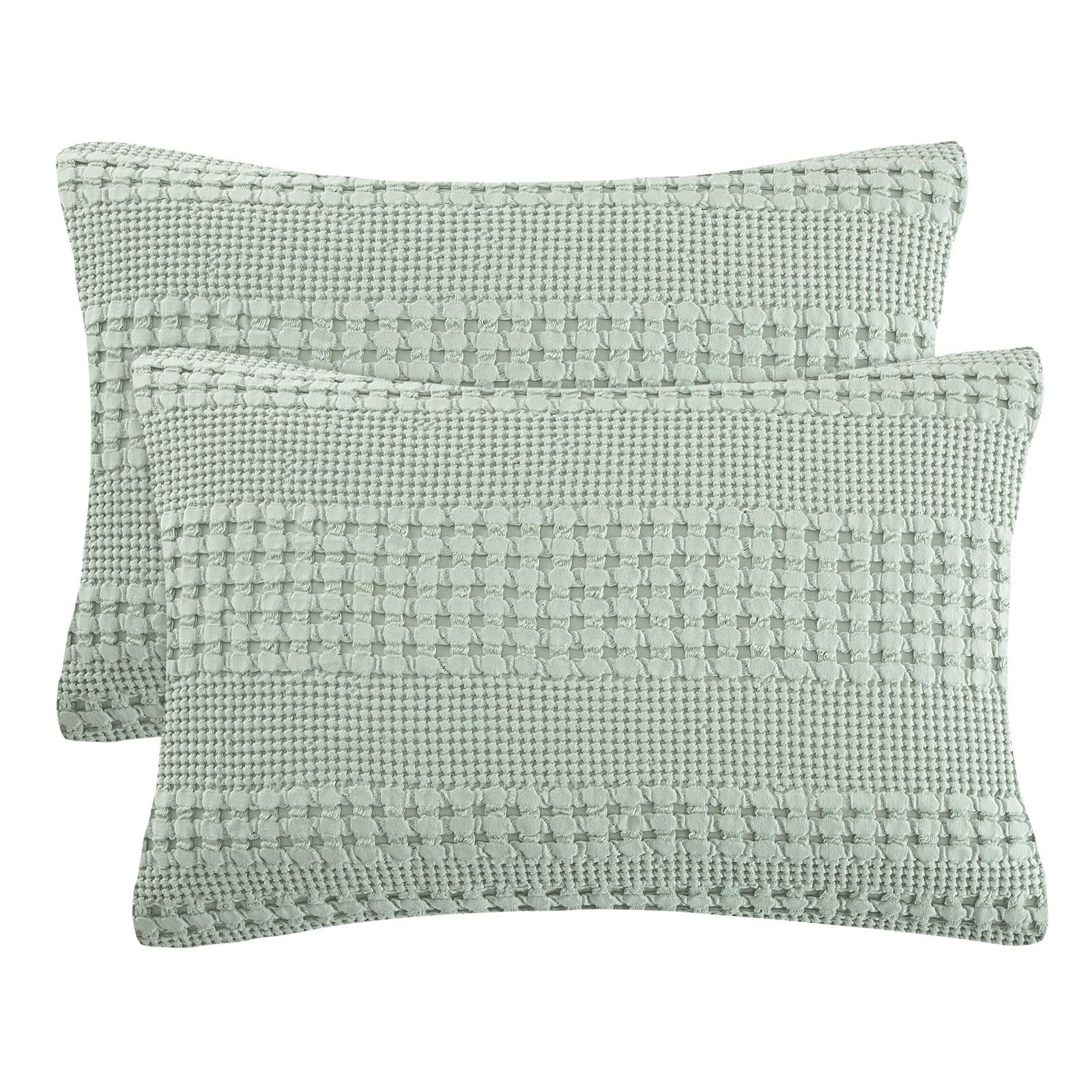 PHF 100% Cotton Waffle Pillow Shams Standard Size, 2 Pack 20" x 26" Soft Skin-Friendly Pillowcases, No Filling, Aesthetic Woven and Breathable Waffle Weave Pillow Case Covers for Bed, Mint Green โ image 1