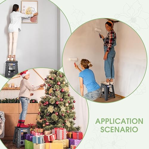 Miniatura 37 de Acko. Taburete plegable de 13 pulgadas de alto, resistente, para niños y adultos, cocina, jardín, baño, taburete con escalón. Blanco,Negro