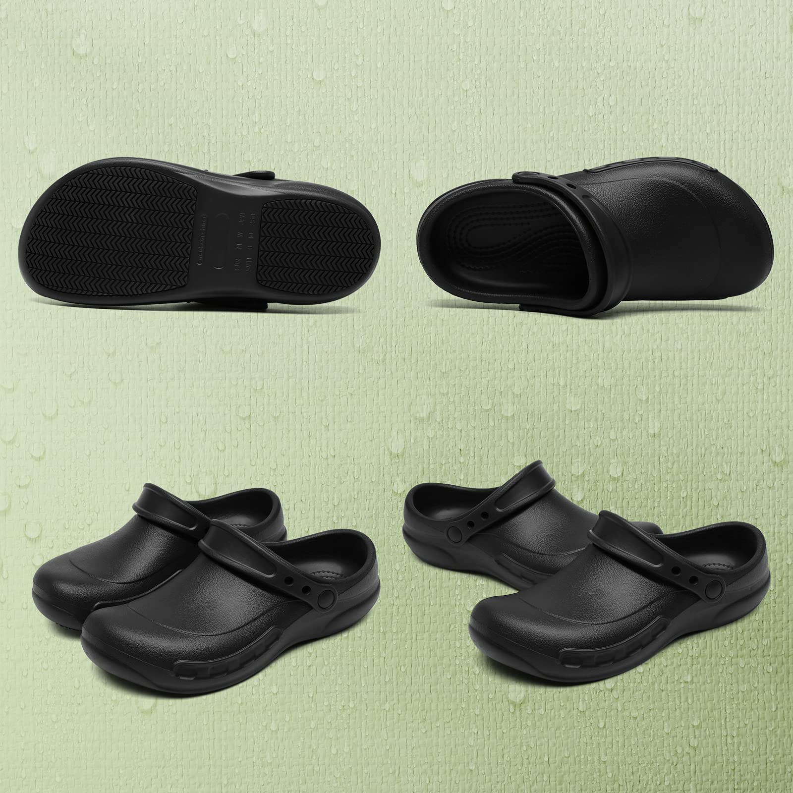JSWEI Men's Slip Resistant Work Shoes Non Slip Chef Clogs Oil Resistant Waterproof Kitchen Clog for Men Chef Sneakers Black (11)