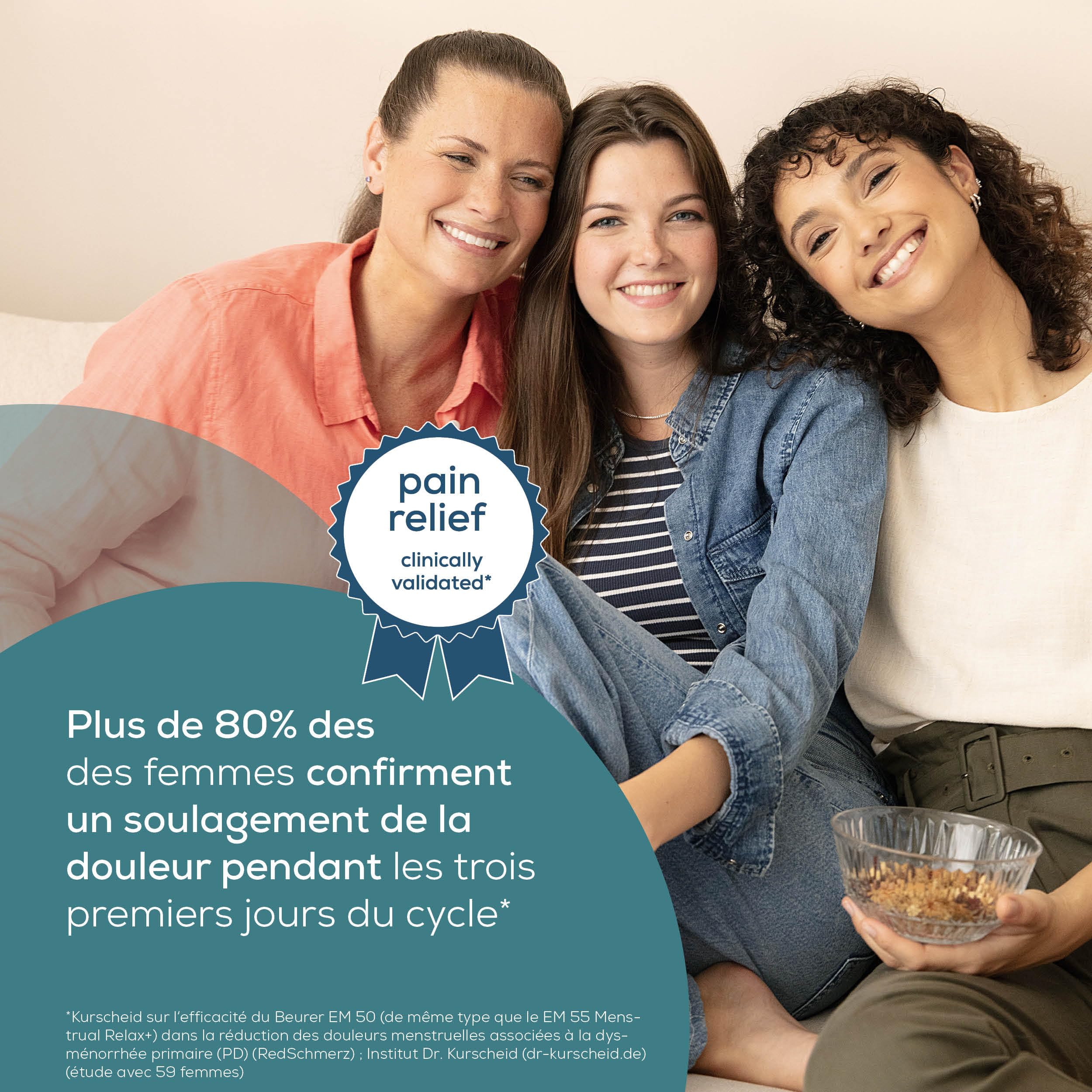 Beurer EM 50 Menstrual Relax, pour les douleurs menstruelles et les douleurs liées à l'endométriose, système TENS et fonction thermique, avec batterie rechargeable, rouge rose