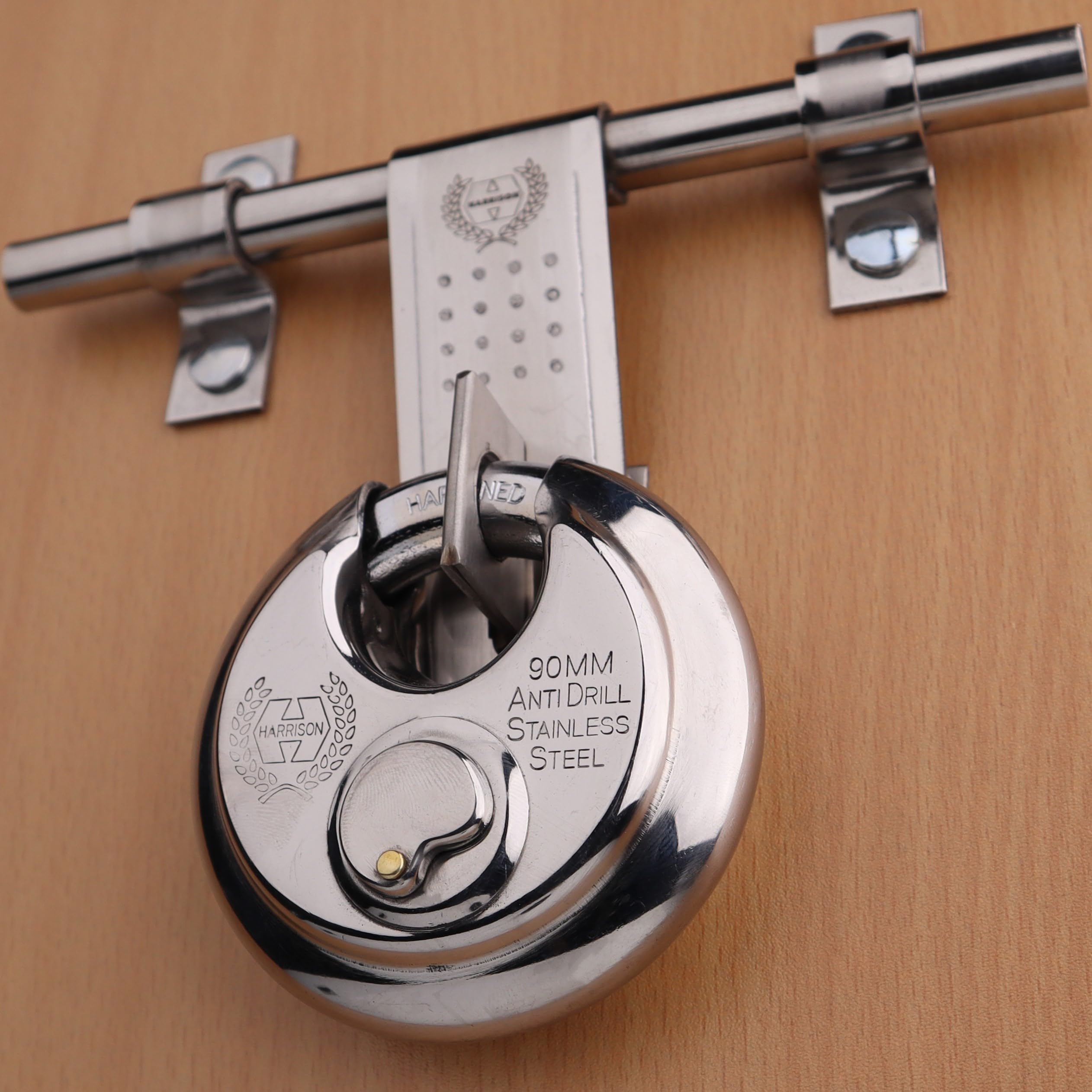 Harrison Padlocks/Round Padlock 90mm 12 Pin with 3 Computerised Keys ROCK-STAR-0404 Pack of 1/ Mild Steel Material/Stainless Steel Finish/Door Lock, Shutter Lock, Godown Lock, gate Lock-image-14