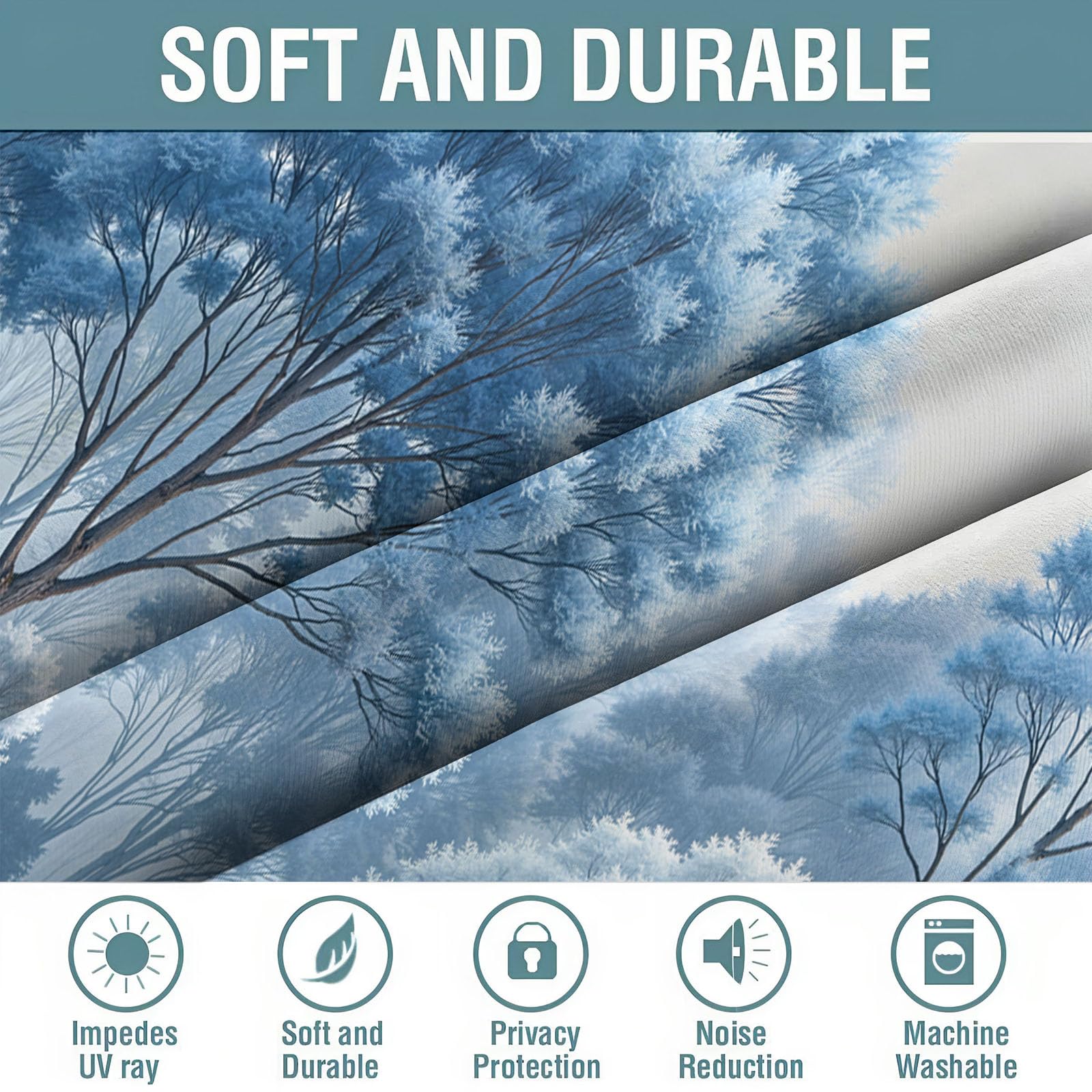 Pflanzenwald Vorhänge, Aquarellpflanzen Vorhang Blickdicht Thermo Verdunkelungsvorhänge Mit Ösen - Blau Gardinen Wohnzimmer Schlafzimmer Fenster - H175 x B140 cm (2er Pack)