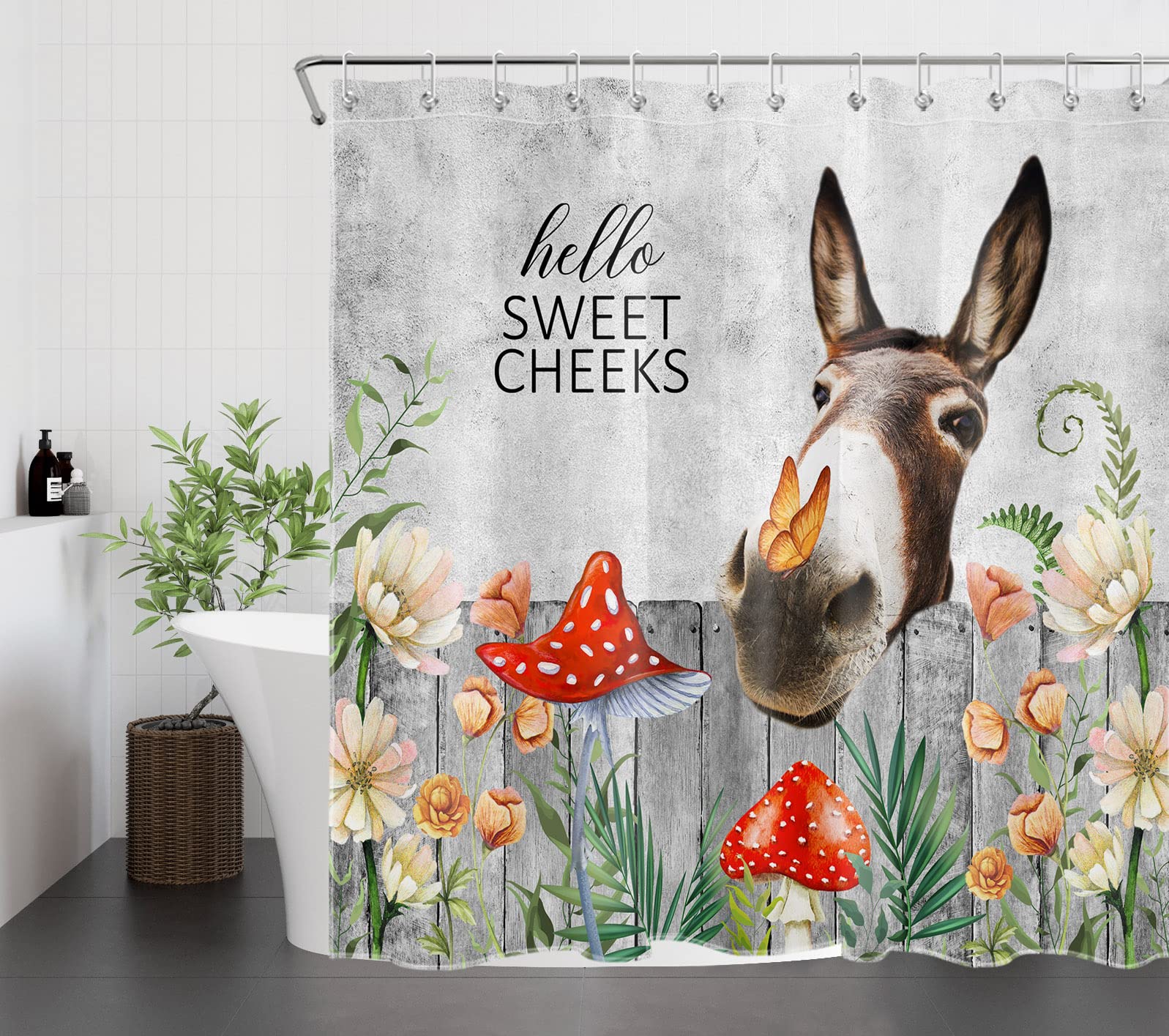 Jamie World Farmhouse Shower Curtain - Funny Bulldog Floral Pattern Waterproof 60x72 Inches