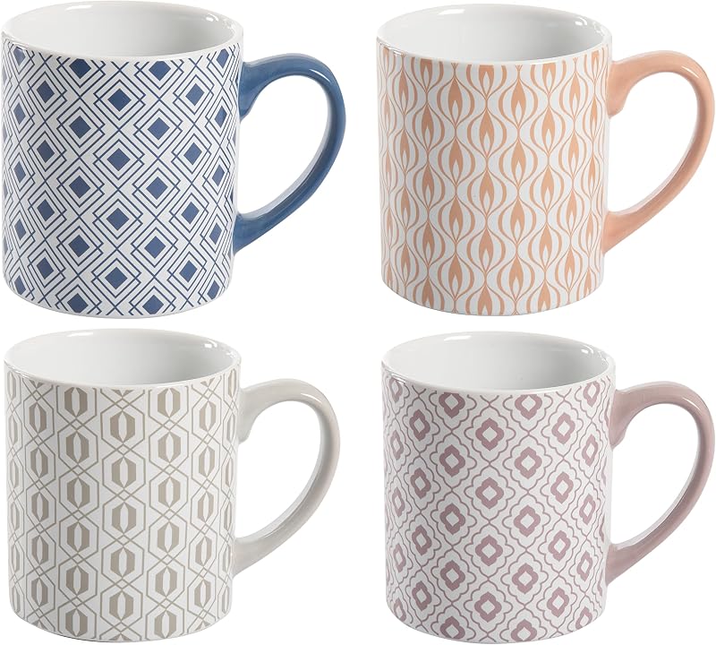 Bliss 4 Count (1 Pack) 20 OZ Assorted Design Stoneware Mug Set