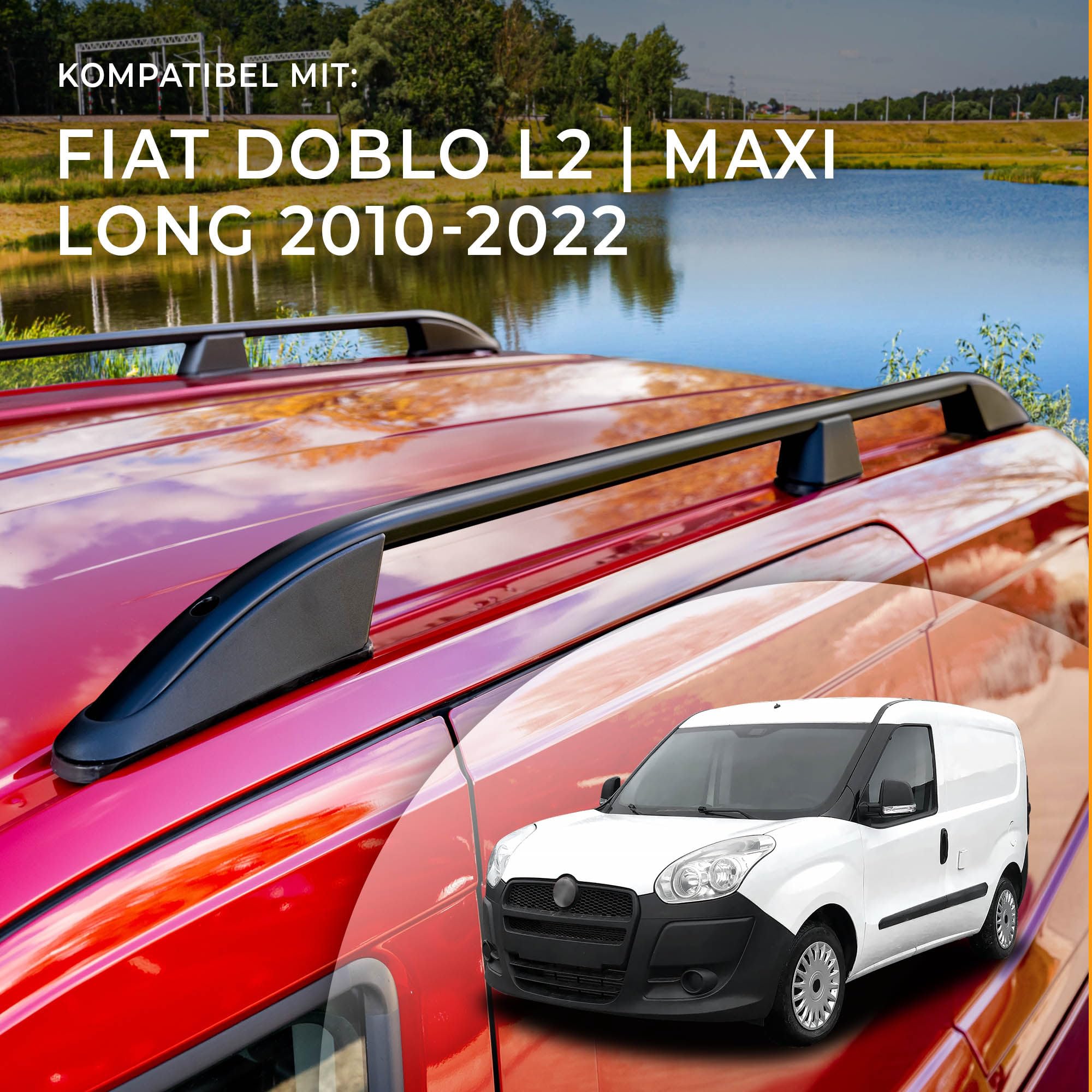 CHROMEMASTER | Dachrelinge Dachträger Kompatibel mit FIAT Doblo L2 Maxi LANG 2010-2022; Geeignet zur Montage von Dachträgern, Dachboxen und Fahrradträgern | Einfache und Schnelle Montage | Alu